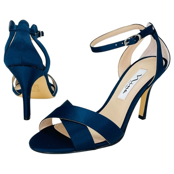 Nina Venus Navy Satin Womens Heels Size 6.5M - Picture 10 of 13